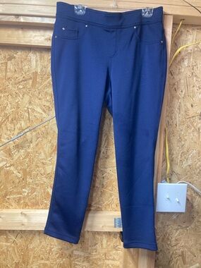 SAVAGE ART STRETCH/Slim Navy Ponte Ankle Pants